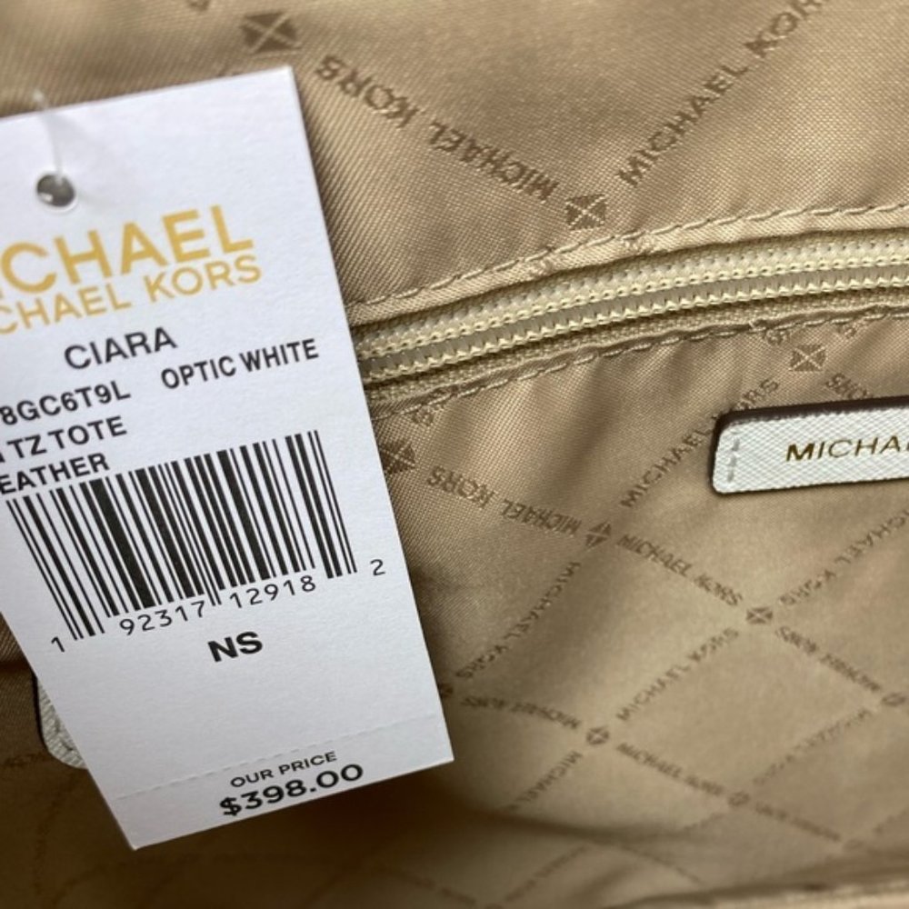 NWT Michael Kors Ciara LG EW TZ Tote Optic White - Picture 12 of 13